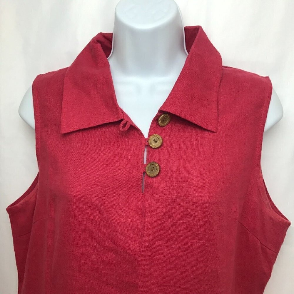 Vintage Red 100% Linen Sleeveless Sheath Maxi Long Dress 10 Collared Willi Wear - Picture 4 of 12